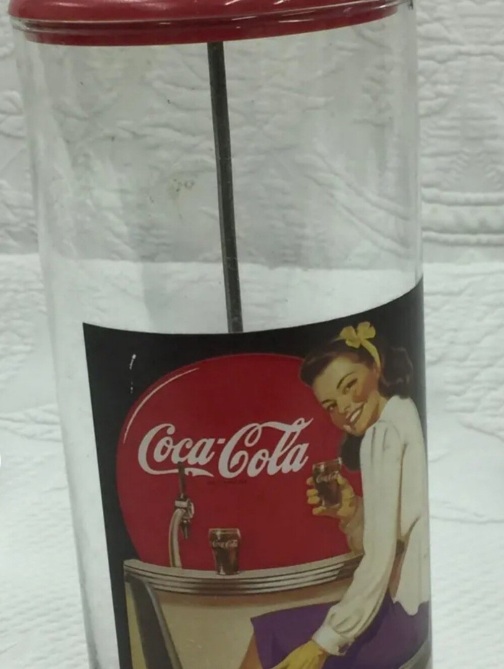 Vintage Red Coca-Cola Straw Dispenser RETRO Diner Girl 1940's Graphic WW2 ERA